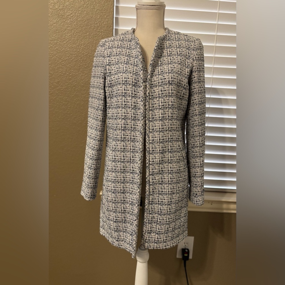 Karl Lagerfeld Women's Tweed Blazer - Blue and White